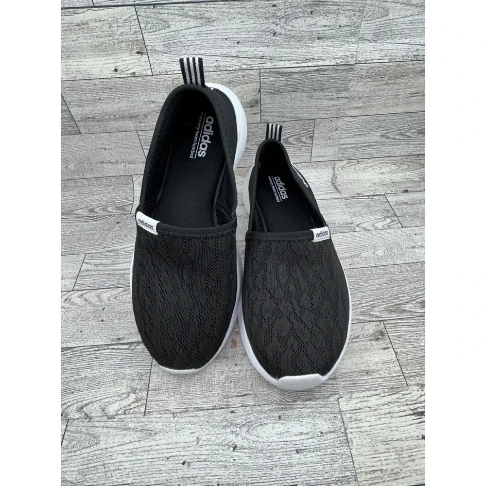 Adidas Cloudfoam Lite Racer Slip On Women Sz 6 Black White Mesh Sneakers AC8475